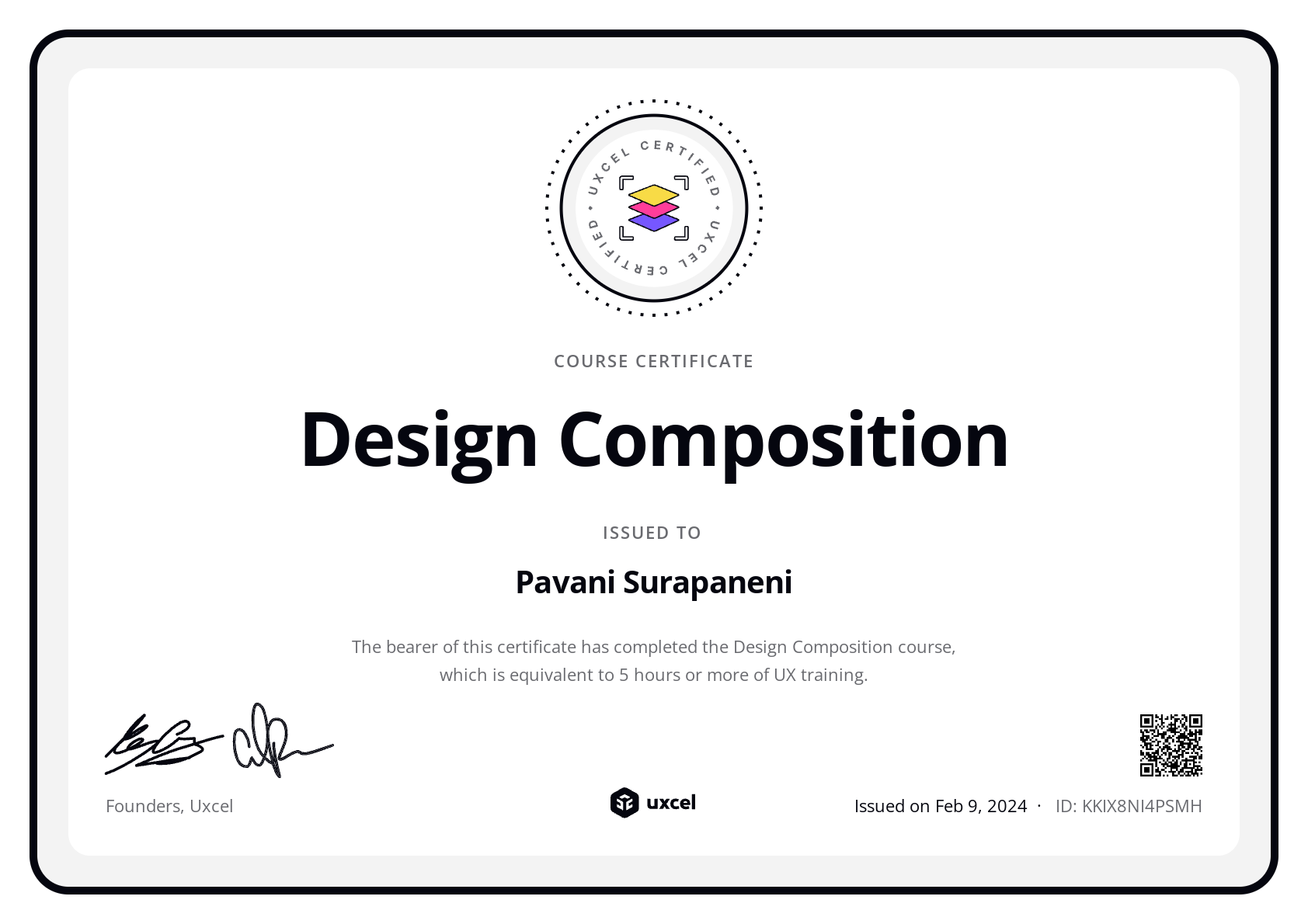 Pavani Surapaneni's certificate